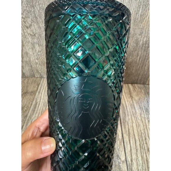 Starbucks Holiday 2021 Emerald Green Jeweled Venti 24oz Cold Cup Tumbler w Straw - Picture 2 of 8